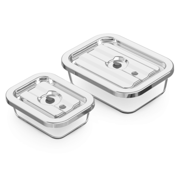 2x Glass food containers with stainless steel lids